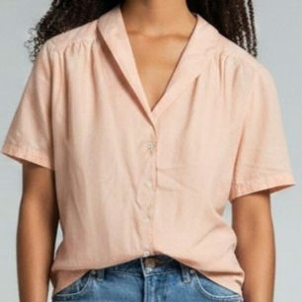 Sears Vintage Peach Short Sleeve Button Front Blouse Women Size 14
